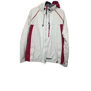 VTG Abercrombie A/92 Men's XL Hooded Winter Jacket Fleece Lined Beige Y2k Red Tr